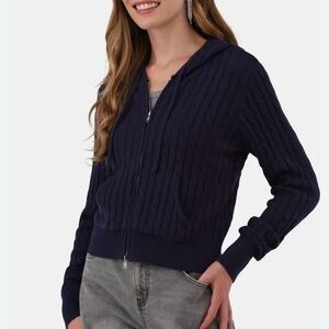 No Boundaries Cable Zip-up Hooded Cardigan, Midweight, Women's Size M (7-9)